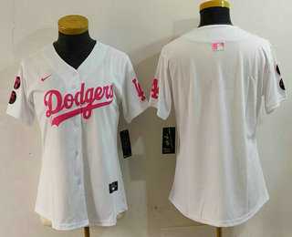 Women%27s Los Angeles Dodgers Blank White Pink With Patch Limited Stitched Jersey